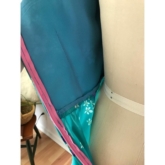 70s Hawaiian Floral Jumpsuit Mod Blue Maxi Romper Tropical Teal - Picture 10 of 10